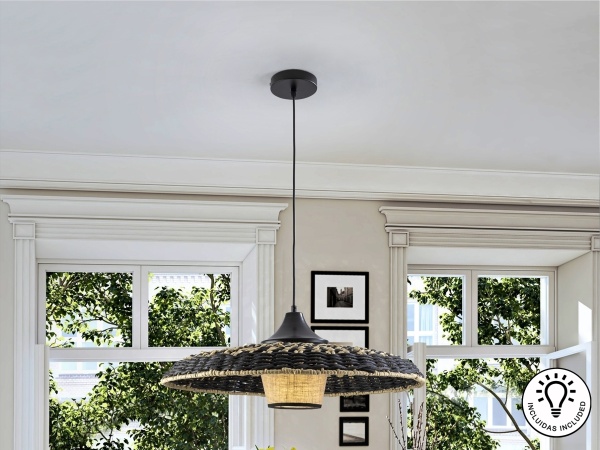 Fiji Подвесной светильник из бумаги и текстиля черный/натуральный от интернет-магазина IDODOM.RU