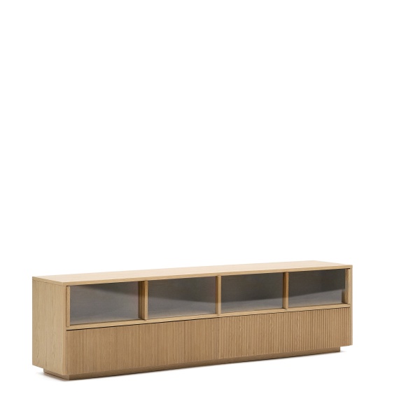 Сервант Helvine с 4 дверцами и 2 ящиками шпон дуба и закаленное стекло, 200 x 54 от интернет-магазина IDODOM.RU