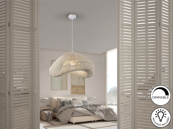 Sabah Подвесной светильник из белого ротанга от интернет-магазина IDODOM.RU