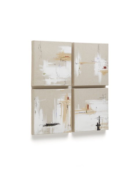 Selnir Набор из 4 картин на льняной основе белого и бежевого цвета 30 х 30 см от интернет-магазина IDODOM.RU