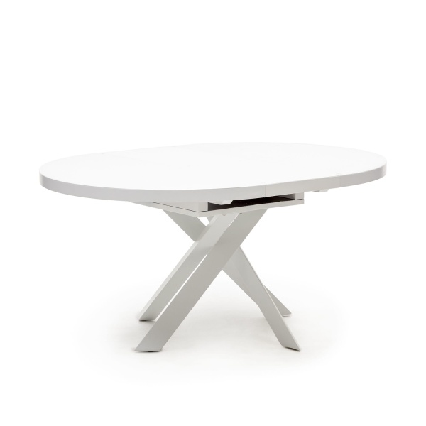 Vashti Раздвижной стол из стекла и МДФ со стальными ножками белого цвета Ø 120(160)x120см от интернет-магазина IDODOM.RU