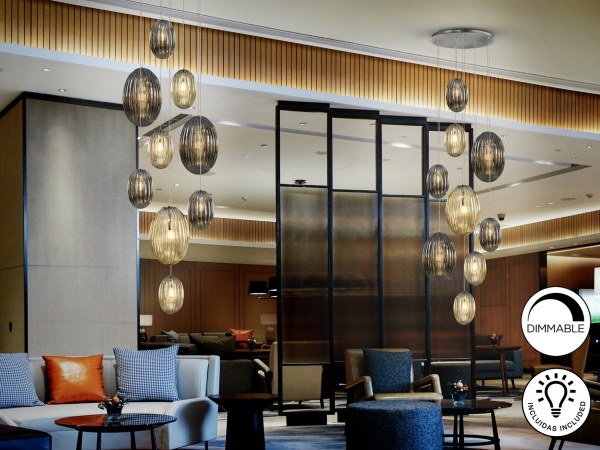 Подвесной светильник Ovila дымчатый/янтарный 9L от интернет-магазина IDODOM.RU