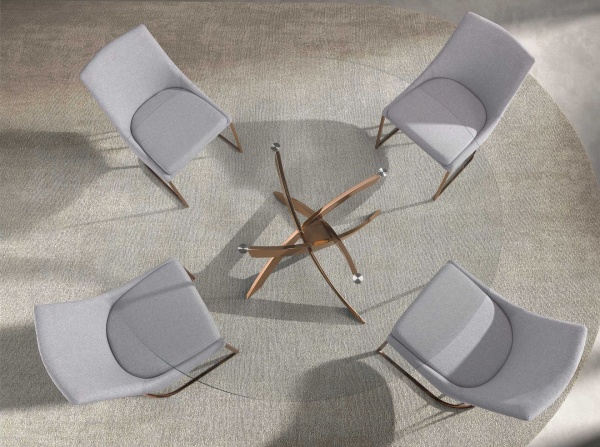 Круглый обеденный стол 1169-Ø110 из закаленного стекла и розовой стали от интернет-магазина IDODOM.RU