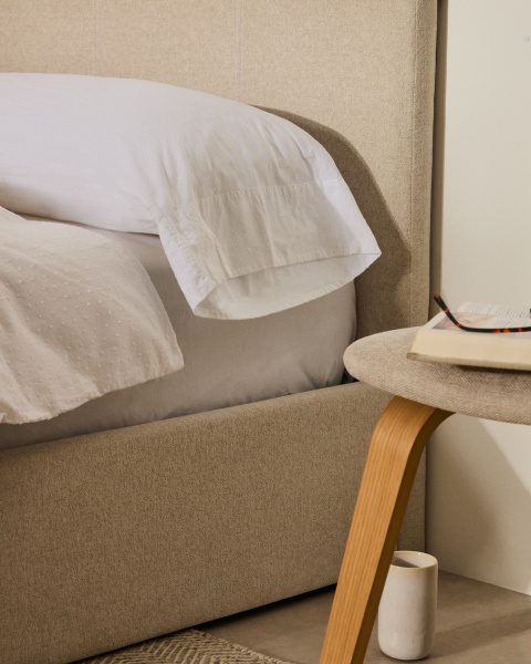 Кровать Nahiri бежевого цвета из шенилла с ящиком для хранения 90 x 200 см от интернет-магазина IDODOM.RU