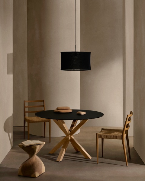 Круглый стол Argo из матового черного стекла и стальных ножек под дерево, Ø 120 от интернет-магазина IDODOM.RU