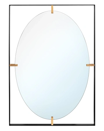 Настенное зеркало "Тайрел" выполнено в двойной раме с чёрной прямоугольной внешней металлической рамой и овальной внутренней рамой. Прекрасное дополнение к пространству спальни или гостиной.