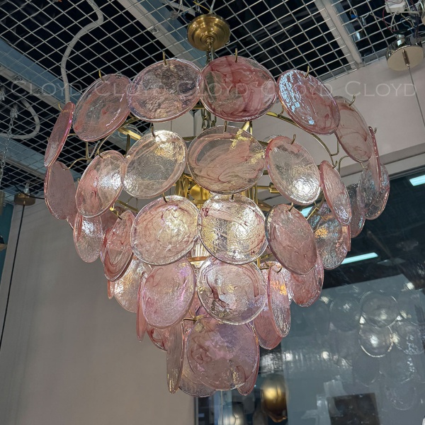 Люстра Cloyd LINZE-B C18 / Ø80 см - латунь - розов.стекло (арт.11677) от интернет-магазина IDODOM.RU