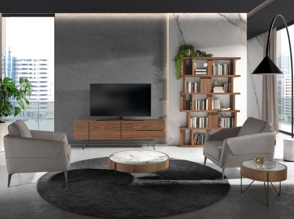 Тумба под телевизор 3260/MF2308 из ореха и черной стали от интернет-магазина IDODOM.RU