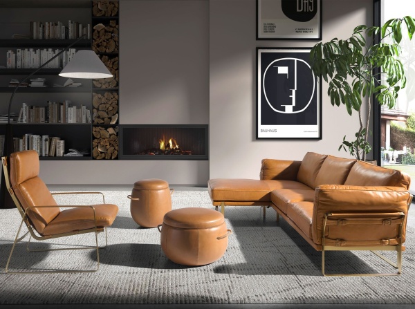 5-местный диван с левым шезлонгом из кожи цвета Camel 6231 от интернет-магазина IDODOM.RU