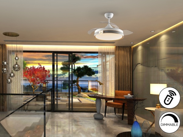 Потолочный вентилятор с освещением Heron DIMABLE белый/золотой от интернет-магазина IDODOM.RU