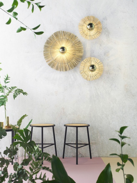 Бра Laos натуральная соломка 30 cm + цоколь 5 cm золотой металл от интернет-магазина IDODOM.RU