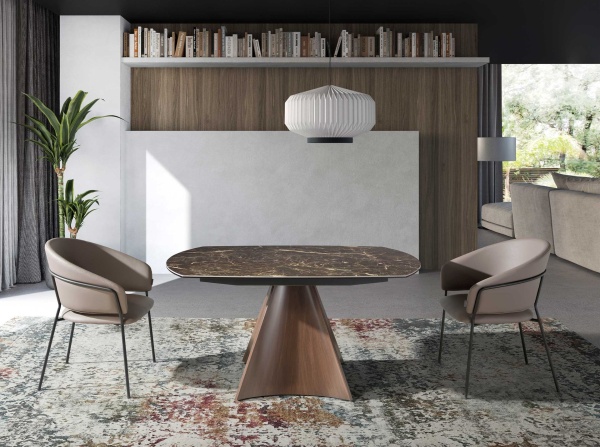 Раздвижной овальный обеденный стол 1113/MC22181DT из мраморной керамики и стали от интернет-магазина IDODOM.RU