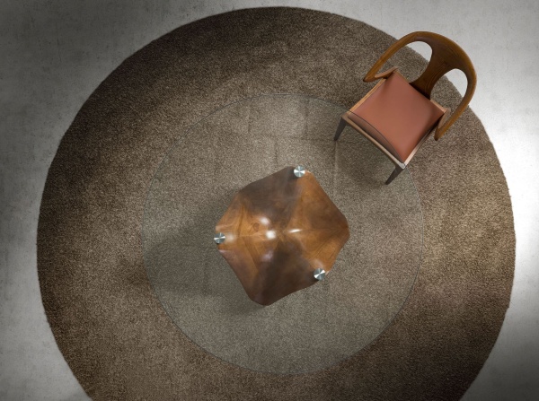 Круглый обеденный стол из закаленного стекла и ореха 1126-Ø150 от интернет-магазина IDODOM.RU