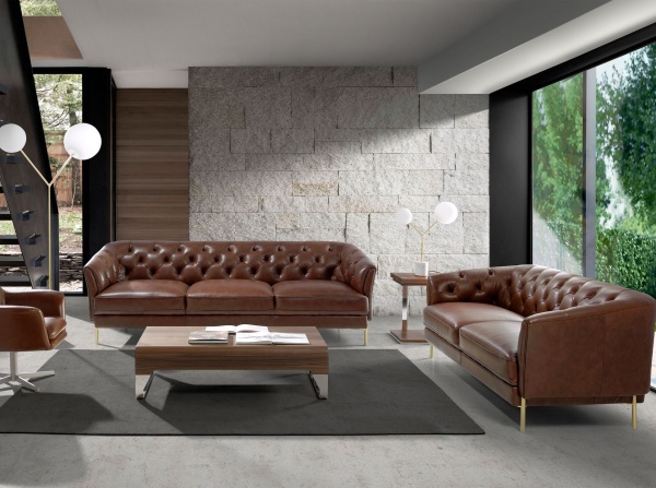 Диван 3-х местный 6140/KF106-3P-M1595 кожаный с золотистыми стальными ножками от интернет-магазина IDODOM.RU