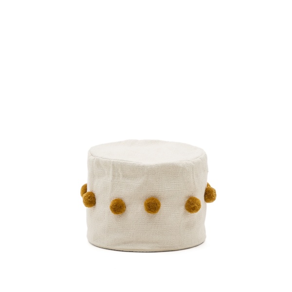 Пуф Manua бежевый с кисточками горчичного цвета, Ø 40 см от интернет-магазина IDODOM.RU