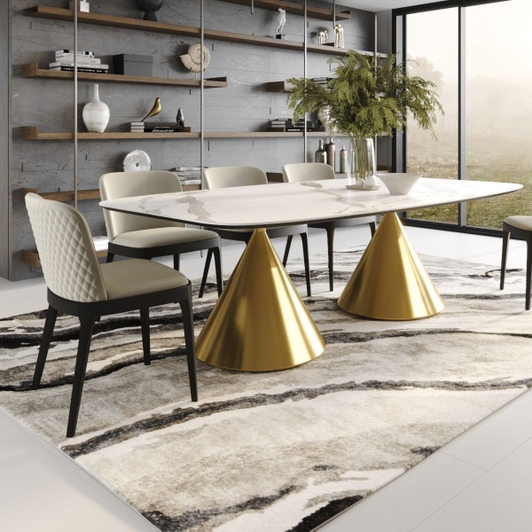 Стол овальный AXIS 200, керамика матовая, белая / опора золото от интернет-магазина IDODOM.RU