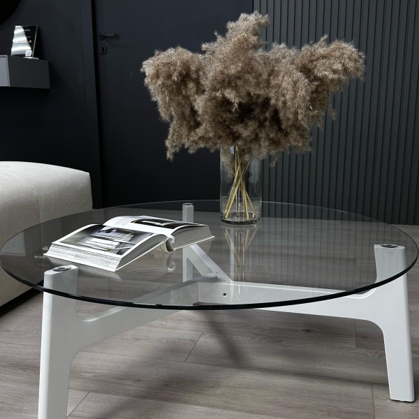 Журнальный столик Woddy D900 массив + стекло / опоры белая глазурь от интернет-магазина IDODOM.RU