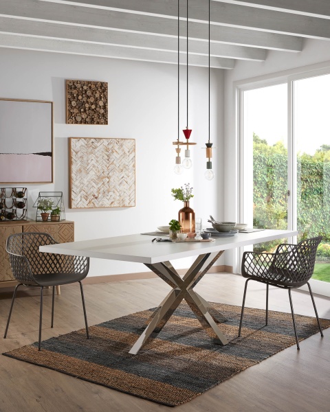 Лакированный стол Arya белый на хромированных ножках 200x100 от интернет-магазина IDODOM.RU