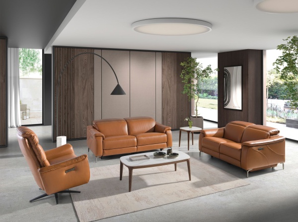 Диван 2-х местный с реклайнером 6180/KM6132-2P-M5676 из коричневой кожи от интернет-магазина IDODOM.RU