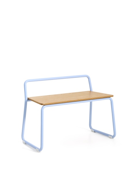 Скамейка из ясеневого шпона Tinn с синей металлической конструкцией, 75 см от интернет-магазина IDODOM.RU