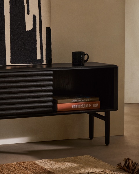 Тумба под телевизор Lenon, 2 дверцы черная из массива и шпона дуба от интернет-магазина IDODOM.RU