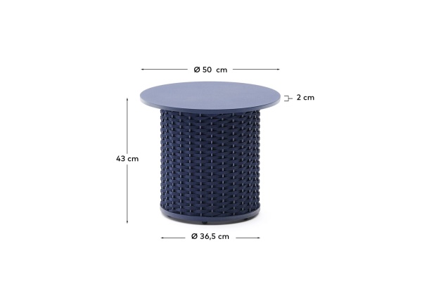 Уличный приставной столик Sedalis из алюминия и веревки синего цвета Ø50 см от интернет-магазина IDODOM.RU