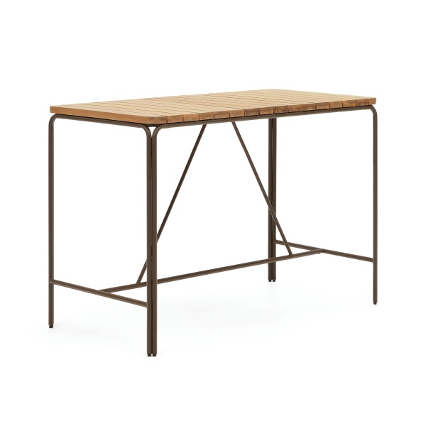 Salguer Барный стол из массива акации и коричневой стали Ø 140 x 70 см от интернет-магазина IDODOM.RU
