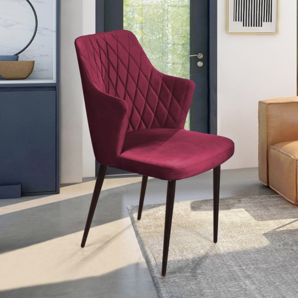Стул с подлокотниками Hunt ромб, бархат красный 16 / чёрный конус от интернет-магазина IDODOM.RU