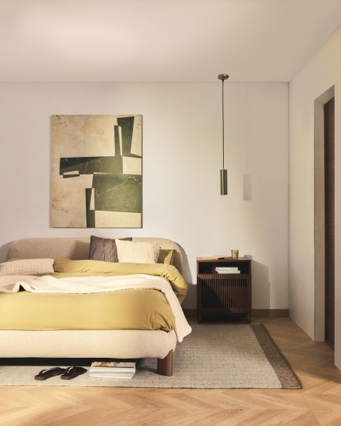 Кровать Odina из букле цвета экрю со съемным чехлом 160 x 200 см от интернет-магазина IDODOM.RU