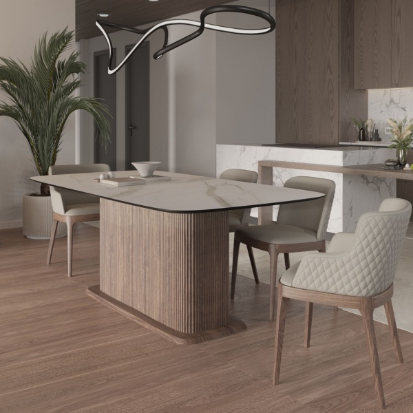 Стол прямоугольный Denver 180, керамика матовая, опора дерево от интернет-магазина IDODOM.RU