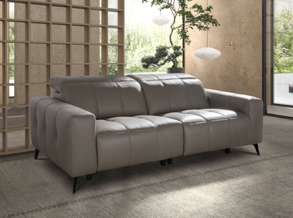 3-местный диван с реклайнером из серой кожи модель 6210 от интернет-магазина IDODOM.RU