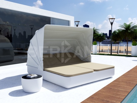 Светящийся шезлонг Grace Double Canopy с подушками белого цвета, аксессуар бежевого цвета от интернет-магазина IDODOM.RU