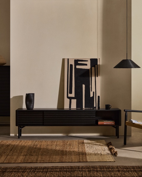 Тумба под телевизор Lenon, 2 дверцы черная из массива и шпона дуба от интернет-магазина IDODOM.RU