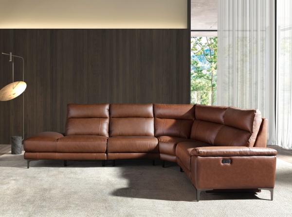 5-местный диван с левым шезлонгом 6216 из коричнево-табачной кожи от интернет-магазина IDODOM.RU