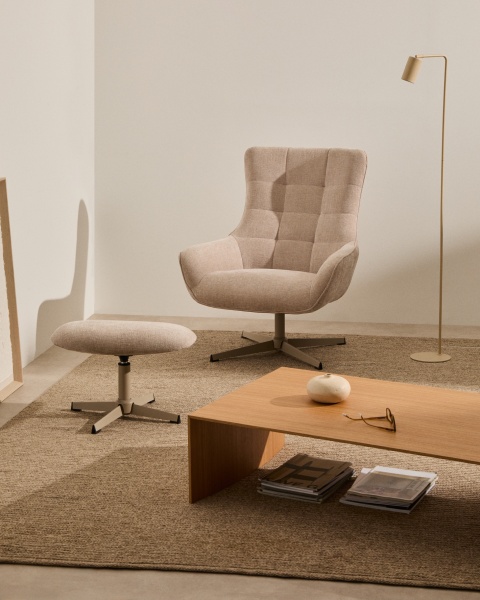 Teryl Пуф из шенилла бежевого цвета с серым металлом от интернет-магазина IDODOM.RU