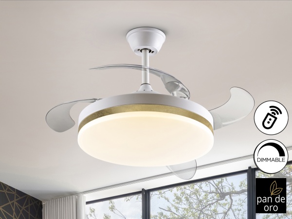 Потолочный вентилятор с подсветкой Vento бело-золотой Ø50 DIM от интернет-магазина IDODOM.RU