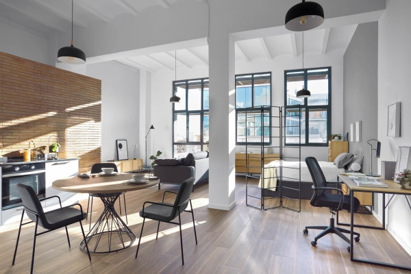 Тумба под ТВ Taiana с дубовым шпоном и стальным каркасом 2 ящика 112 x 51 см от интернет-магазина IDODOM.RU