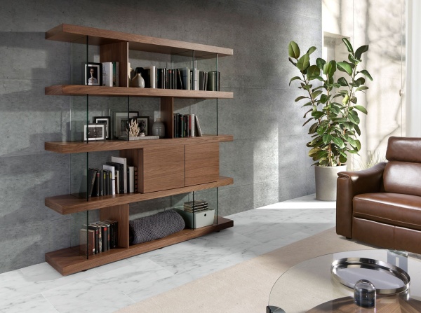 Стеллаж CP1711 /3072 ореховый с полками из стекла от интернет-магазина IDODOM.RU