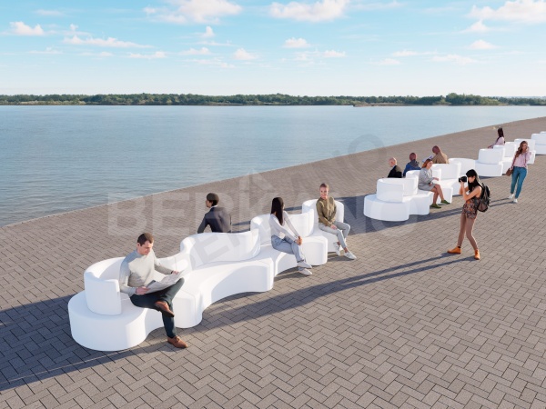 Модульная скамья Double curve модуль 1 Snow White от интернет-магазина IDODOM.RU