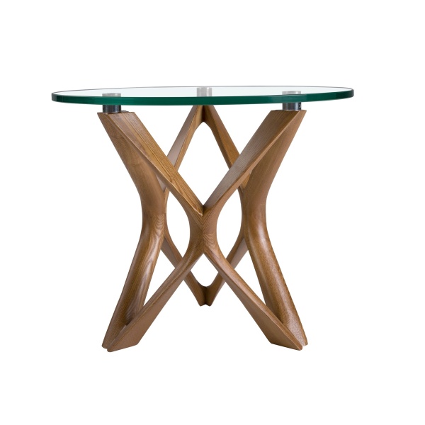 Круглый приставной столик 2127/LT17192 из закаленного стекла и ореха от интернет-магазина IDODOM.RU