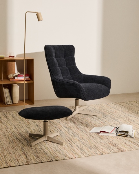 Teryl Пуф из шенилла синего цвета с серым металлом от интернет-магазина IDODOM.RU