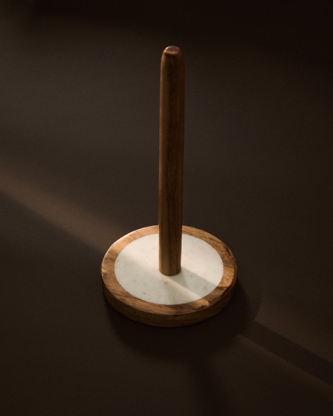 Держатель для кухонных полотенец Nuvir из белого мрамора и массива акации от интернет-магазина IDODOM.RU