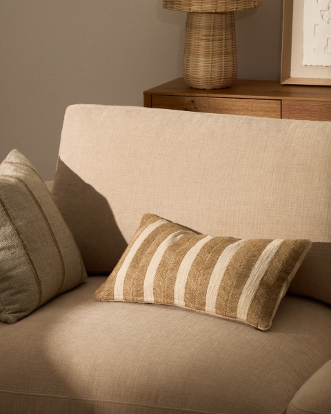 Чехол для подушки Zailo из хлопка с бежевой джутовой вышивкой 30 x 50 см от интернет-магазина IDODOM.RU