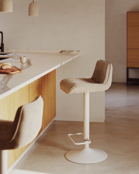 Барный стул Zenda из бежевой синели и матовой белой стали 81-102 см от интернет-магазина IDODOM.RU