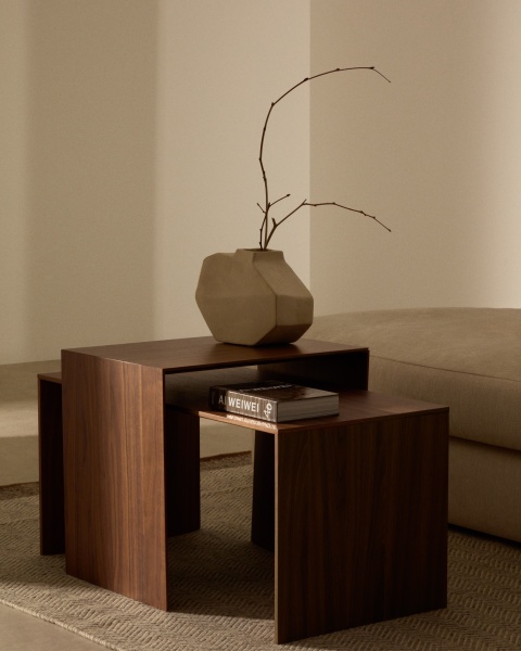 Litto Журнальный столик из шпона ореха с отделкой натурального цвета, 90 x 45 см от интернет-магазина IDODOM.RU