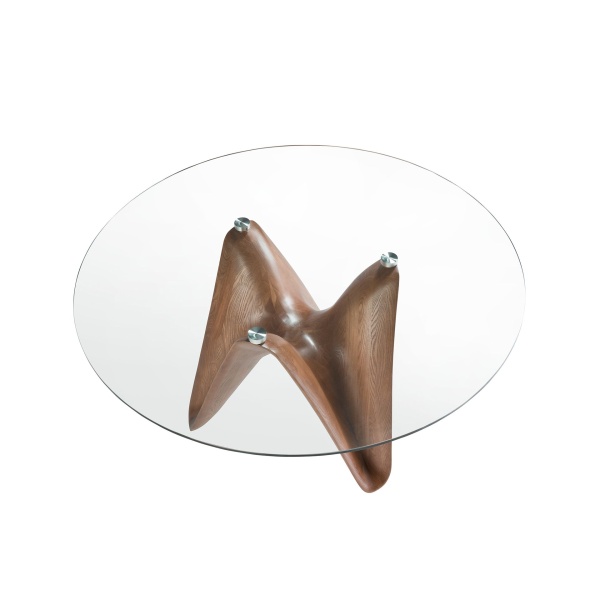 Круглый обеденный стол из закаленного стекла и ореха 1126-Ø130 от интернет-магазина IDODOM.RU