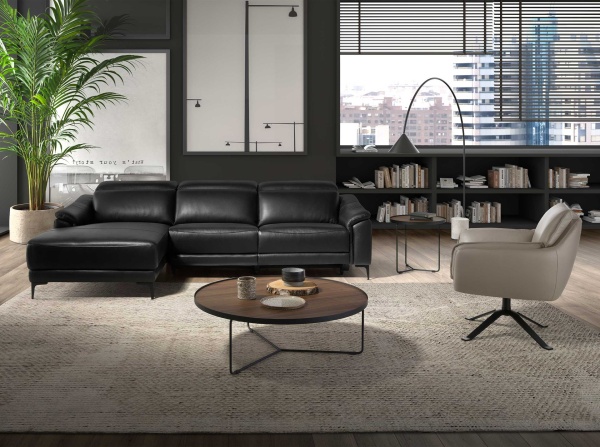 Угловой диван с реклайнером левый 6206/KM6285-L-T541040 из черной кожи от интернет-магазина IDODOM.RU