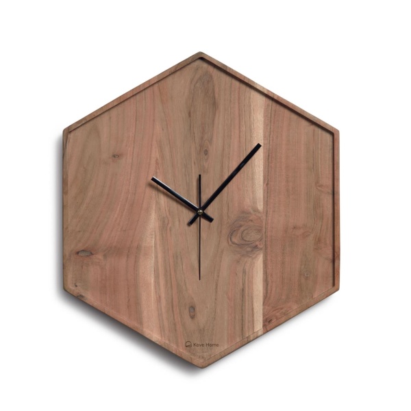 Шестигранные настенные часы Zakie из массива акации с натуральной отделкой, 35 x 35 см от интернет-магазина IDODOM.RU