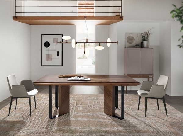 Обеденный стол 1105/MI2204T из ореха и черной стали от интернет-магазина IDODOM.RU