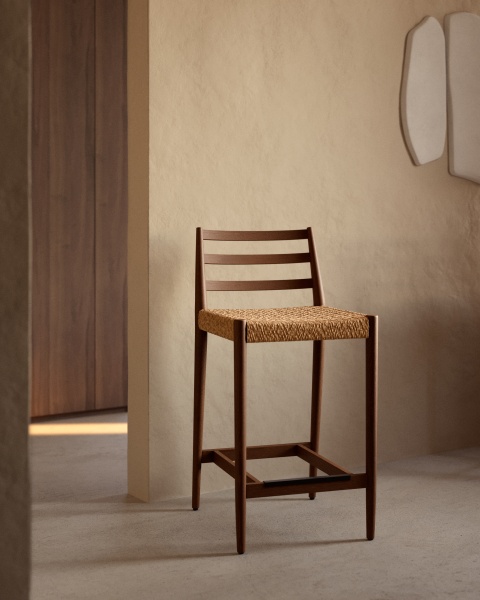 Analy Барный стул из массива дуба с отделкой под орех и сиденьем из веревки 70 см от интернет-магазина IDODOM.RU
